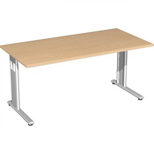 geramöbel Flex Schreibtisch buche rechteckig, C-Fuß-Gestell silber 160,0 x 80,0 cm