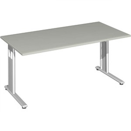 geramöbel Flex Schreibtisch lichtgrau rechteckig, C-Fuß-Gestell silber 160,0 x 80,0 cm