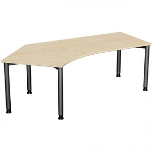 geramöbel Flex höhenverstellbarer Schreibtisch ahorn, anthrazit L-Form, 5-Fuß-Gestell grau 216,6 x 113,0 cm