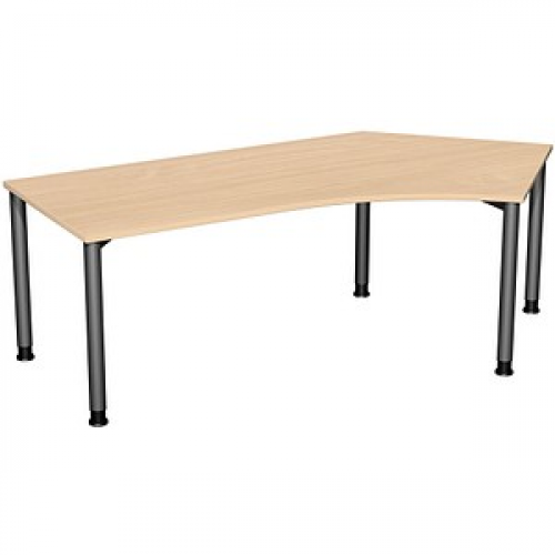 geramöbel Flex höhenverstellbarer Schreibtisch buche, anthrazit L-Form, 5-Fuß-Gestell grau 216,6 x 113,0 cm