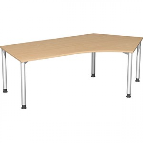 geramöbel Flex höhenverstellbarer Schreibtisch buche, silber L-Form, 5-Fuß-Gestell silber 216,6 x 113,0 cm