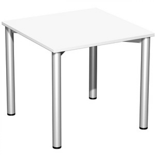 geramöbel Flex Schreibtisch weiß, silber quadratisch, 4-Fuß-Gestell silber 80,0 x 80,0 cm