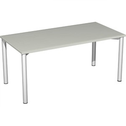 geramöbel Flex Schreibtisch weiß, silber rechteckig, 4-Fuß-Gestell silber 160,0 x 80,0 cm