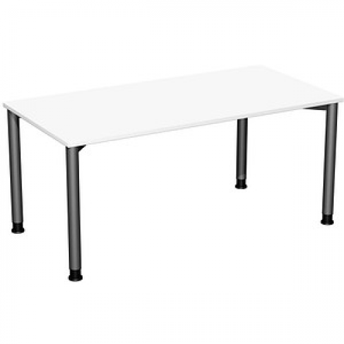 geramöbel Flex höhenverstellbarer Schreibtisch weiß, anthrazit rechteckig, 4-Fuß-Gestell grau 160,0 x 80,0 cm