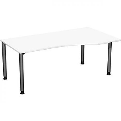 geramöbel Flex höhenverstellbarer Schreibtisch weiß, anthrazit Trapezform, 4-Fuß-Gestell grau 180,0 x 80,0/100,0 cm