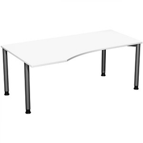 geramöbel Flex höhenverstellbarer Schreibtisch weiß, anthrazit Trapezform, 4-Fuß-Gestell grau 180,0 x 80,0/100,0 cm