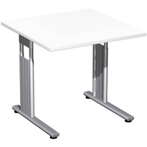 geramöbel Flex höhenverstellbarer Schreibtisch weiß quadratisch, C-Fuß-Gestell silber 80,0 x 80,0 cm