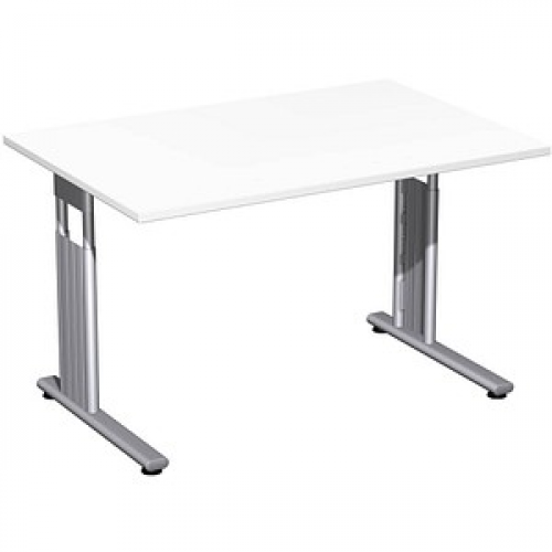 geramöbel Flex höhenverstellbarer Schreibtisch weiß rechteckig, C-Fuß-Gestell silber 120,0 x 80,0 cm