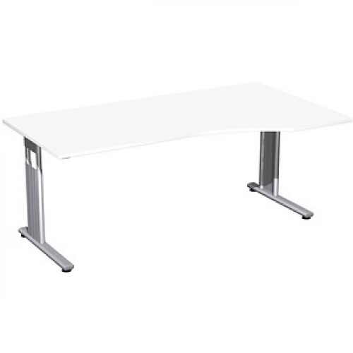 geramöbel Flex höhenverstellbarer Schreibtisch weiß Trapezform, C-Fuß-Gestell silber 180,0 x 80,0/100,0 cm