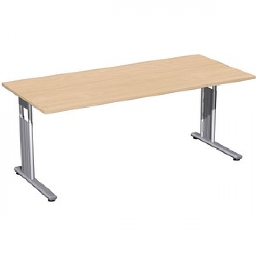 geramöbel Flex höhenverstellbarer Schreibtisch buche rechteckig, C-Fuß-Gestell silber 180,0 x 80,0 cm