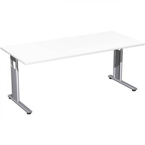 geramöbel Flex höhenverstellbarer Schreibtisch weiß rechteckig, C-Fuß-Gestell silber 180,0 x 80,0 cm