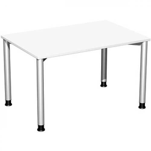 geramöbel Flex höhenverstellbarer Schreibtisch weiß, silber rechteckig, 4-Fuß-Gestell silber 120,0 x 80,0 cm