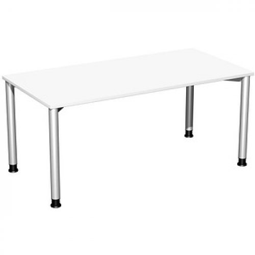 geramöbel Flex höhenverstellbarer Schreibtisch weiß, silber rechteckig, 4-Fuß-Gestell silber 160,0 x 80,0 cm