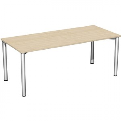 geramöbel Flex Schreibtisch ahorn, silber rechteckig, 4-Fuß-Gestell silber 180,0 x 80,0 cm