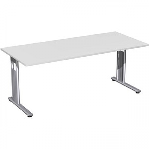 geramöbel Flex Schreibtisch lichtgrau rechteckig, C-Fuß-Gestell silber 180,0 x 80,0 cm