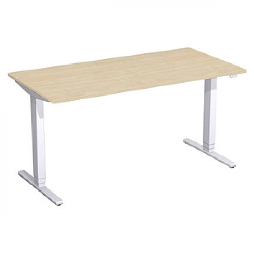 geramöbel Flex elektrisch höhenverstellbarer Schreibtisch ahorn rechteckig, T-Fuß-Gestell silber 160,0 x 80,0 cm