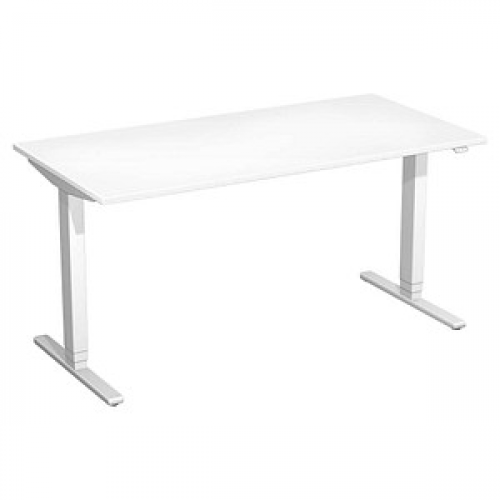 geramöbel Flex elektrisch höhenverstellbarer Schreibtisch weiß rechteckig, T-Fuß-Gestell silber 160,0 x 80,0 cm