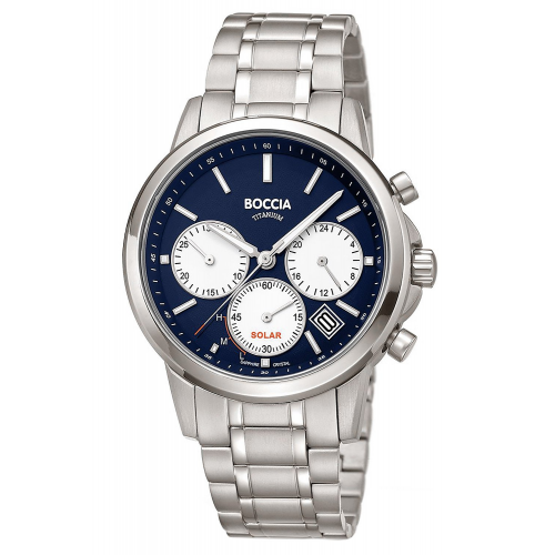 Boccia 3742-03 Herrenuhr Solar Chronograph Titan Blau