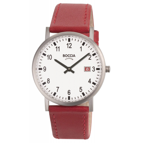 Boccia 3662-02 Herren-Armbanduhr Titan mit Lederband Rot