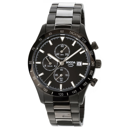 Boccia 3739-02 Herrenuhr Chronograph Titan Schwarz