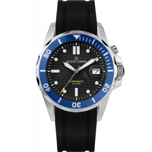 Jacques Lemans 1-2170D Herren-Armbanduhr Hybromatic Schwarz/Blau