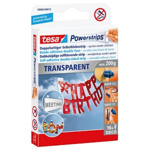 tesa Powerstrips TRANSPARENT Klebestreifen für max. 200,0 g 1,5 x 4,2 cm, 16 St.