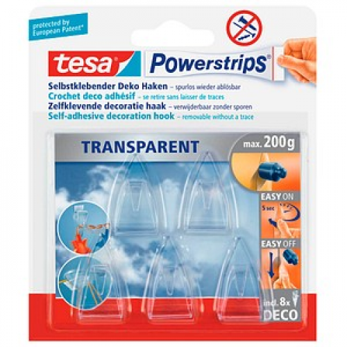 tesa Powerstrips TRANSPARENT Klebehaken für max. 200,0 g 2,0 x 3,5 cm, 5 St.