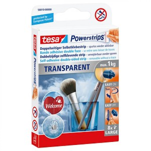 tesa Powerstrips TRANSPARENT Klebestreifen für max. 1,0 kg 2,0 x 5,0 cm, 8 St.