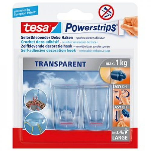 tesa Powerstrips TRANSPARENT Klebehaken für max. 1,0 kg 2,7 x 4,5 cm, 2 St.