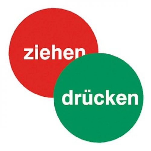 SafetyMarking® Hinweisaufkleber "Drücken + Ziehen" rund 10,0 cm