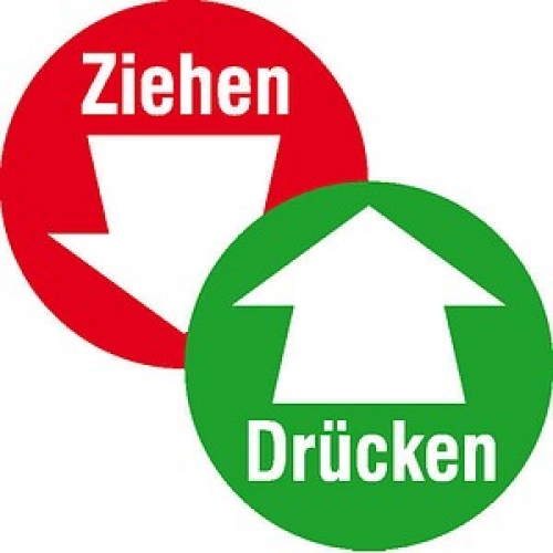 SafetyMarking® Hinweisaufkleber "Drücken/Ziehen mit Pfeil " rund 10,0 cm