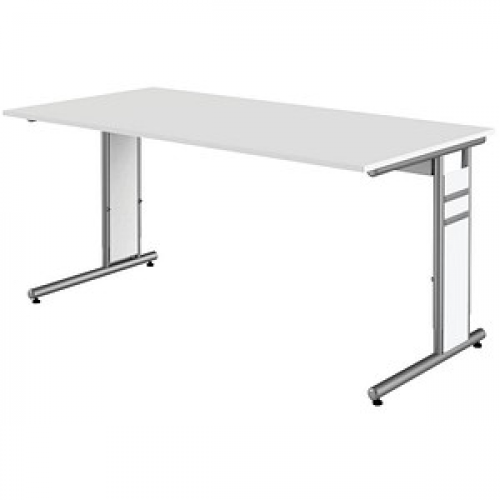 Kerkmann Priola höhenverstellbarer Schreibtisch weiß rechteckig, C-Fuß-Gestell silber 160,0 x 80,0 cm