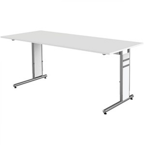 Kerkmann Priola höhenverstellbarer Schreibtisch weiß rechteckig, C-Fuß-Gestell silber 180,0 x 80,0 cm