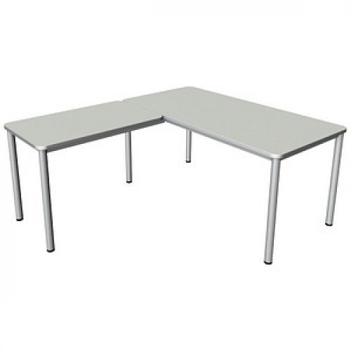 Kerkmann Prime Schreibtisch lichtgrau L-Form, 6-Fuß-Gestell silber 160,0 x 180,0 cm