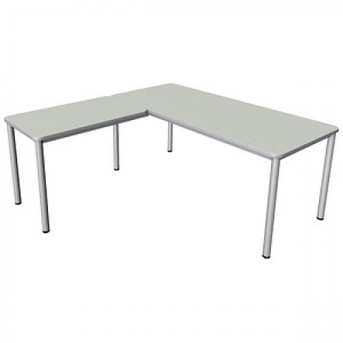 Kerkmann Prime Schreibtisch lichtgrau L-Form, 6-Fuß-Gestell silber 180,0 x 180,0 cm