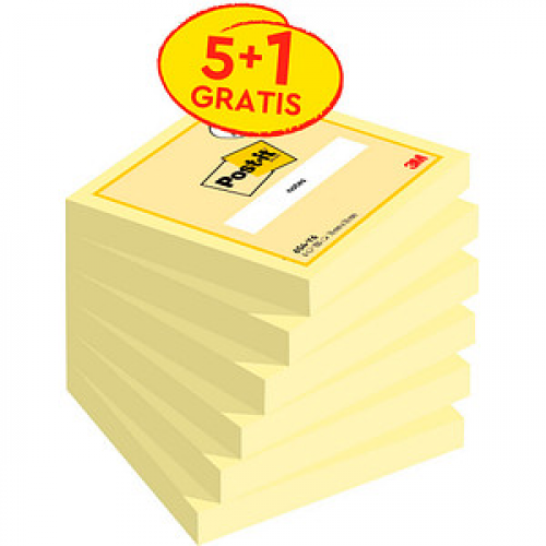 5 + 1 GRATIS: Post-it® Notes 654 Haftnotizen gelb, 5 Blöcke + GRATIS 1 Blöcke