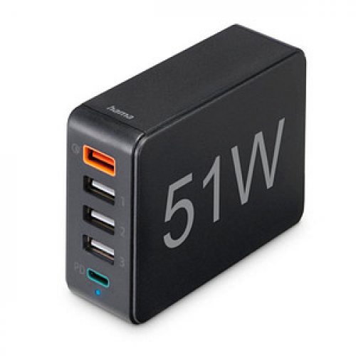 hama 5in1 USB-Ladestation schwarz 1,2 m, 51 Watt