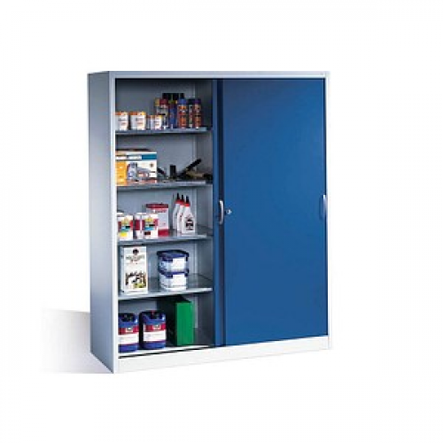 CP Stahlschrank 2159-00 S10097 lichtgrau, enzianblau 160,0 x 50,0 x 195,0 cm, aufgebaut