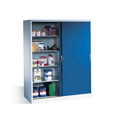 CP Stahlschrank 2169-00 S10100 lichtgrau, enzianblau 160,0 x 60,0 x 195,0 cm, aufgebaut