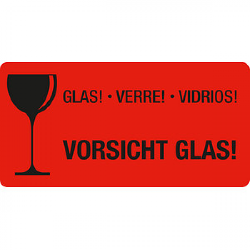 250 EICHNER Warnetiketten rot »Vorsicht Glas!« 100,0 x 50,0 mm