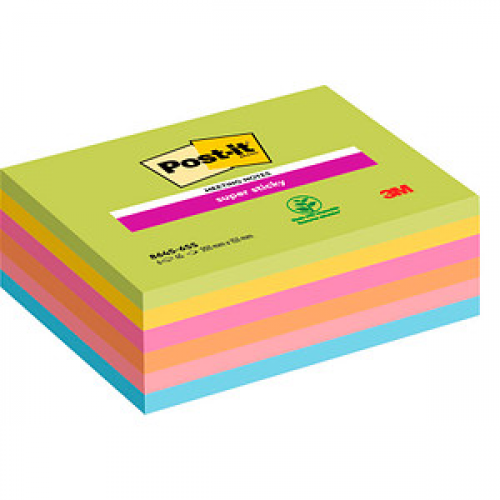 Post-it® Super Sticky Meeting Notes Haftnotizen extrastark farbsortiert, 6 Blöcke