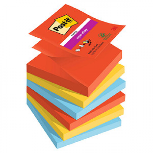 Post-it® Super Sticky Playful Haftnotizen extrastark farbsortiert, 6 Blöcke