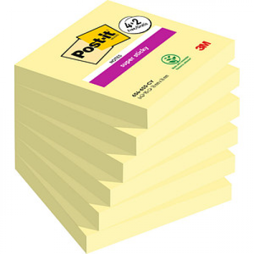 4 + 2 GRATIS: Post-it® Super Sticky Notes Haftnotizen extrastark gelb, 4 Blöcke + GRATIS 2 Blöcke