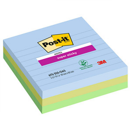 Post-it® Super Sticky Oasis Haftnotizen extrastark farbsortiert, 3 Blöcke