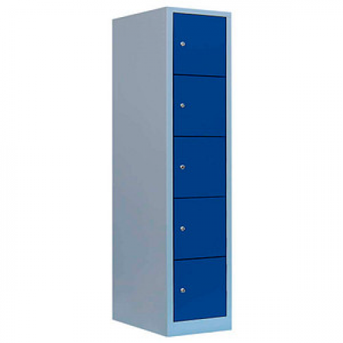 LÜLLMANN Schließfachschrank enzianblau, lichtgrau 523911, 5 Schließfächer 41,5 x 50,0 x 190,0 cm