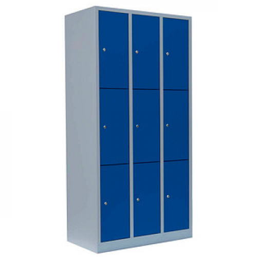 LÜLLMANN Schließfachschrank enzianblau, lichtgrau 520331, 9 Schließfächer 88,5 x 50,0 x 180,0 cm