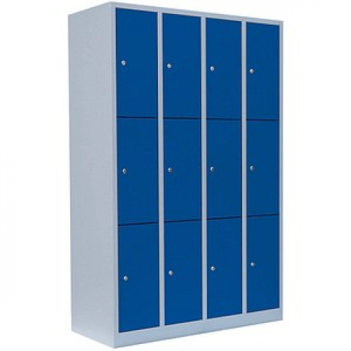 LÜLLMANN Schließfachschrank lichtgrau, enzianblau 520341, 12 Schließfächer 117,0 x 50,0 x 180,0 cm