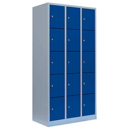 LÜLLMANN Schließfachschrank enzianblau, lichtgrau 520531, 15 Schließfächer 88,5 x 50,0 x 180,0 cm