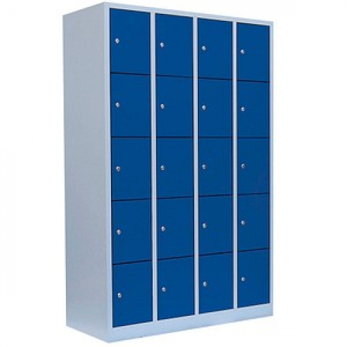 LÜLLMANN Schließfachschrank lichtgrau, enzianblau 520541, 20 Schließfächer 117,0 x 50,0 x 180,0 cm