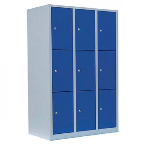 LÜLLMANN Schließfachschrank lichtgrau, enzianblau 523331, 9 Schließfächer 118,5 x 50,0 x 180,0 cm